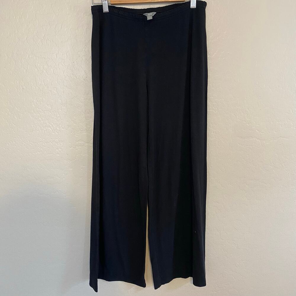 J. Jill Stretch Pants Womens Sz Medium Petite Elastic Waist Black Wide Leg Black